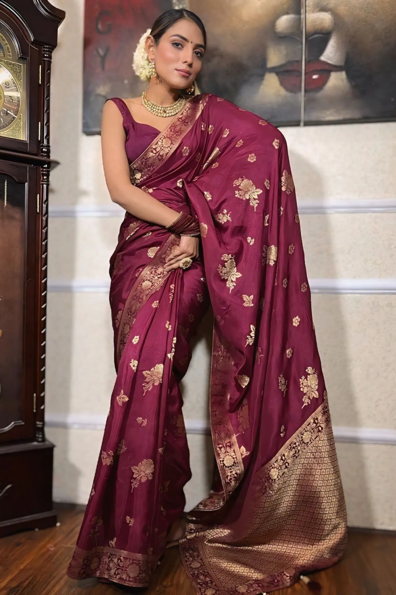 WOMEN BEUTIFUL JACQUARD DESIGN SILK SAREE