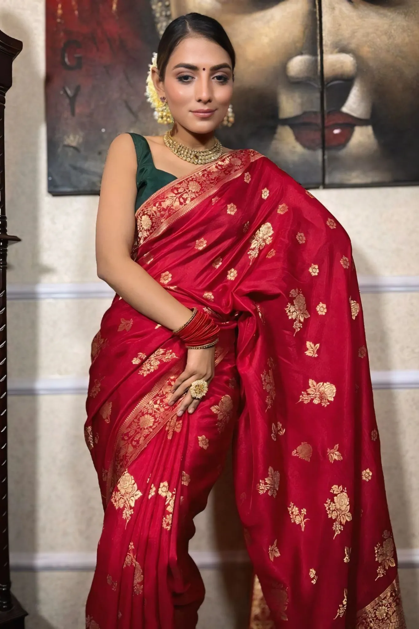 WOMEN BEUTIFUL JACQUARD DESIGN SILK SAREE