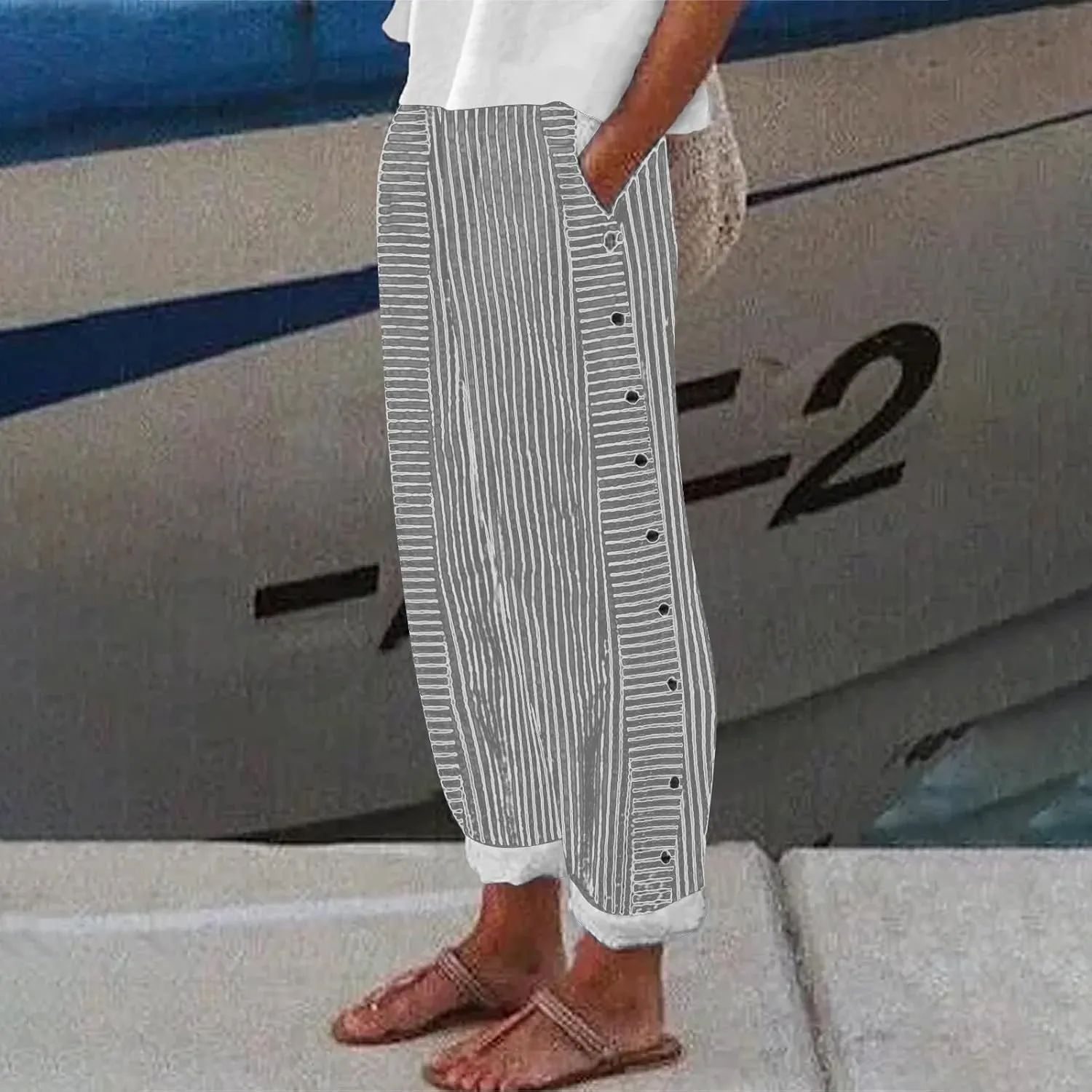 Women Linen Pants High Waist Adjustable High Waisted Dressy Trousers Linen Pants Women Summer Solid Lounge Long Trousers