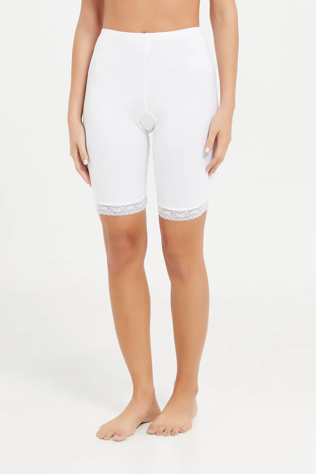 Women White Comfort Knit Short