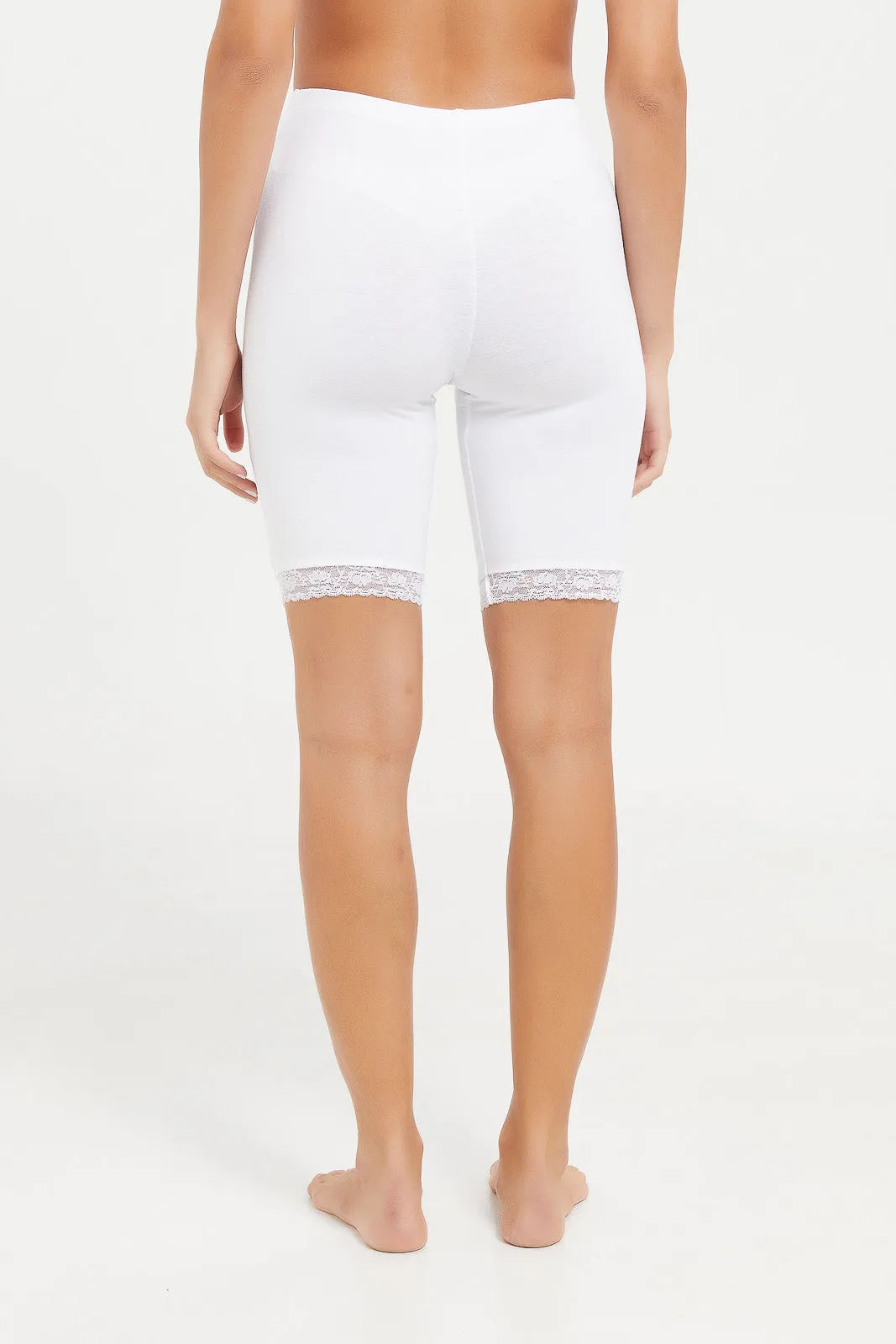 Women White Comfort Knit Short