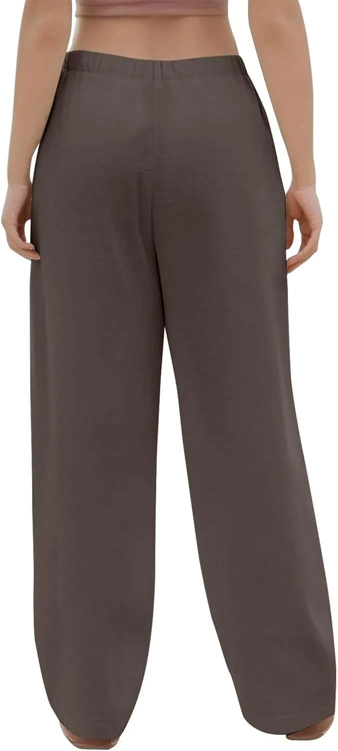 Womens Casual Pants Wide Leg Linen High Waisted Summer Fashion Comfy Pants Elastic Button Up Pockets Solid 2025 Outfit