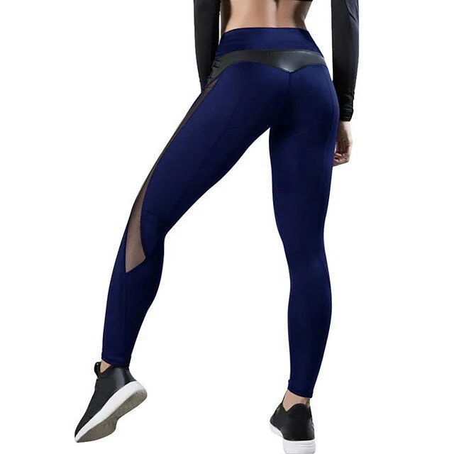 Women's High Waist Yoga Pants - Quick Dry Mesh Leather Running Fitness Leggings, Hip Push-Up, High Elasticity Tights