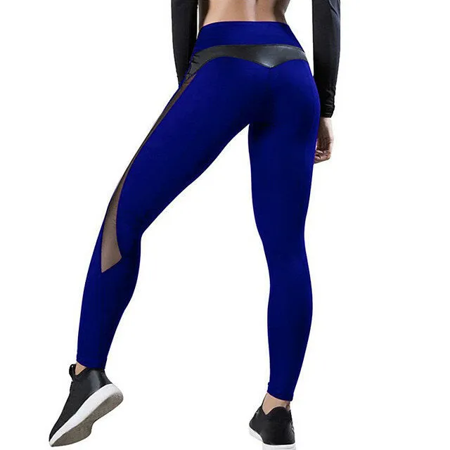Women's High Waist Yoga Pants - Quick Dry Mesh Leather Running Fitness Leggings, Hip Push-Up, High Elasticity Tights
