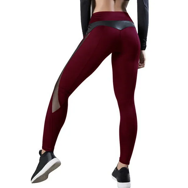 Women's High Waist Yoga Pants - Quick Dry Mesh Leather Running Fitness Leggings, Hip Push-Up, High Elasticity Tights