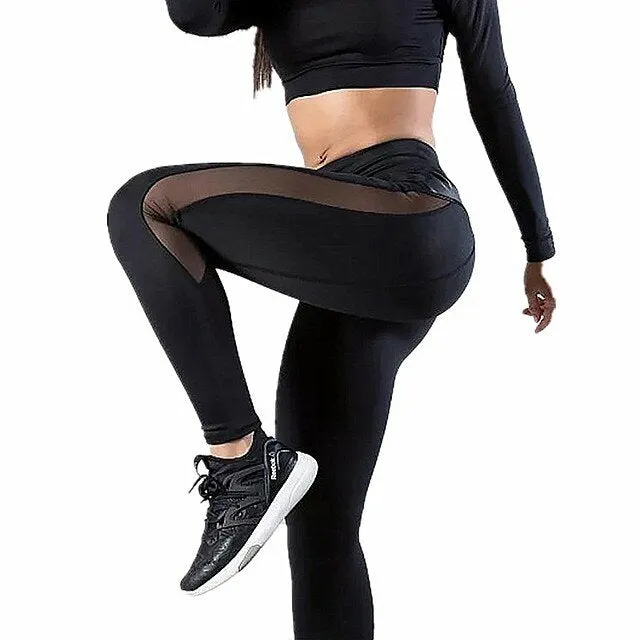 Women's High Waist Yoga Pants - Quick Dry Mesh Leather Running Fitness Leggings, Hip Push-Up, High Elasticity Tights