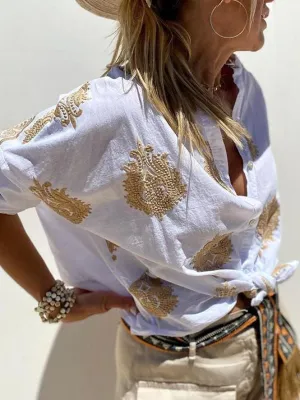Women's Linen Printed Blouse