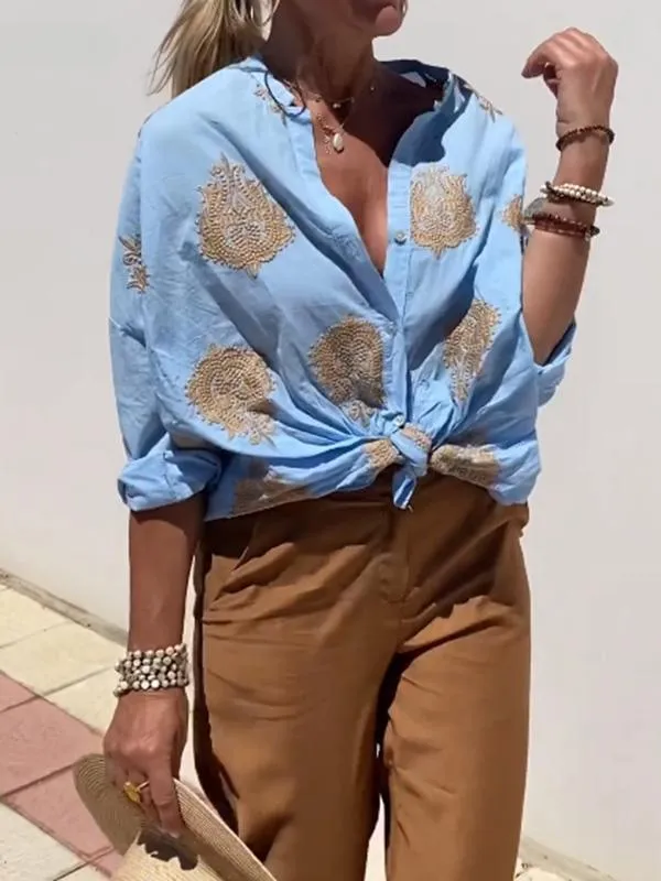 Women's Linen Printed Blouse