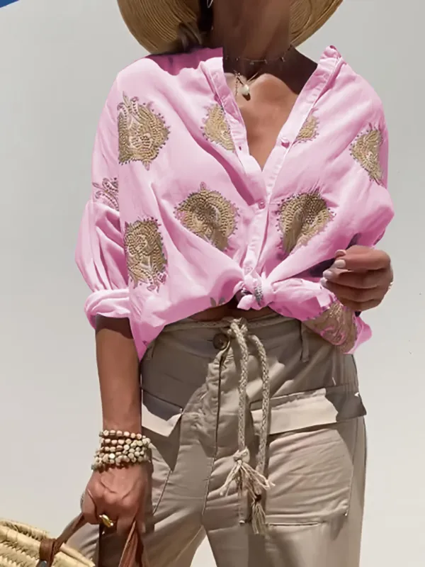 Women's Linen Printed Blouse