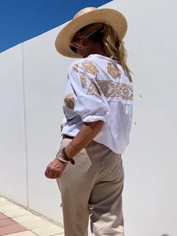 Women's Linen Printed Blouse