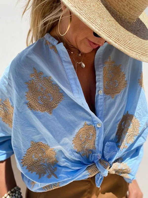 Women's Linen Printed Blouse