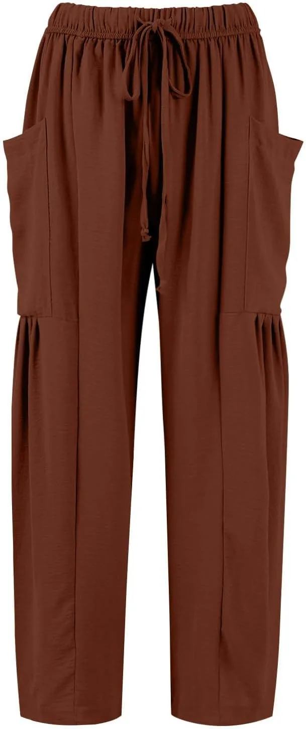 Womens Palazzo Pants Cotton Linen High Waisted Summer 2025 Pants Drawstring Wide Leg Multi-Pocket Solid Outfit Fashion