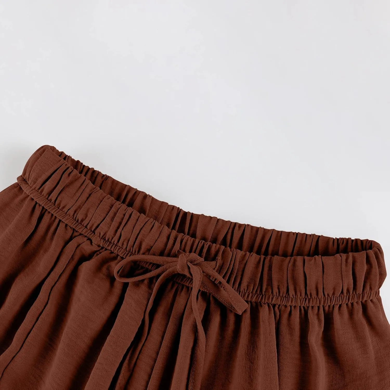 Womens Palazzo Pants Cotton Linen High Waisted Summer 2025 Pants Drawstring Wide Leg Multi-Pocket Solid Outfit Fashion