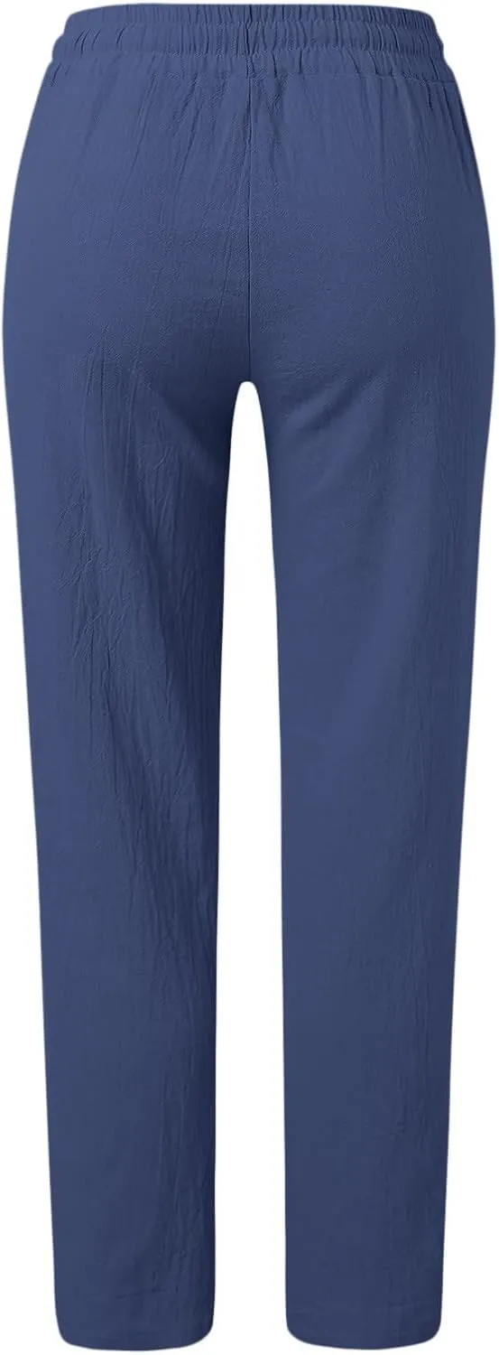 Womens Wide Leg Trousers Yoga Pants for Women Linen Flowy Beach Pants Casual Dressy Cotton Drawstring Pants Summer Outfits