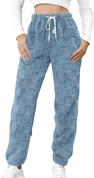 Women's Winter Warm Fleece Baggy Joggers Pants Sherpa Lined Sweatpants Jacquard Pajama Pants Plush Fuzzy Lounge Pants