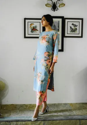 YAM   I  Tamarama  HELEN SET KURTA SET MULMUL BLUE & PINK Festive Collections YAMKU19