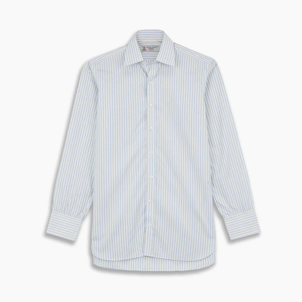 Yellow and Navy Small Stripe Shirt with T&A Collar and 3-Button Cuffs