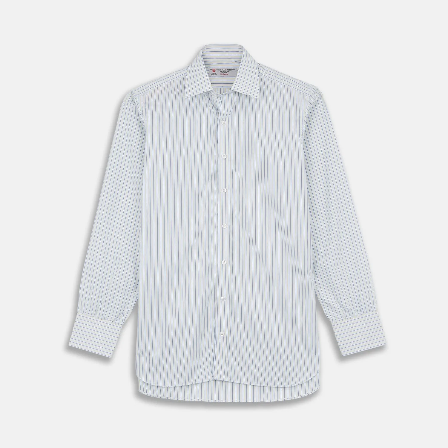 Yellow and Navy Small Stripe Shirt with T&A Collar and 3-Button Cuffs
