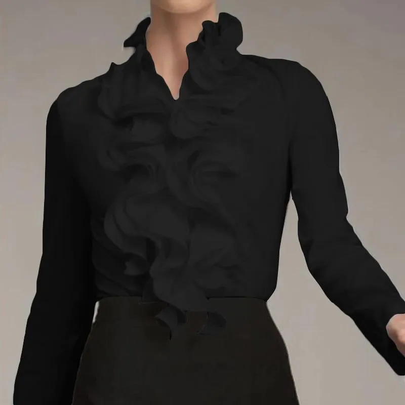 ZANZEA Women's Chic Top Long Sleeves With Ruffles Elegant Flounce