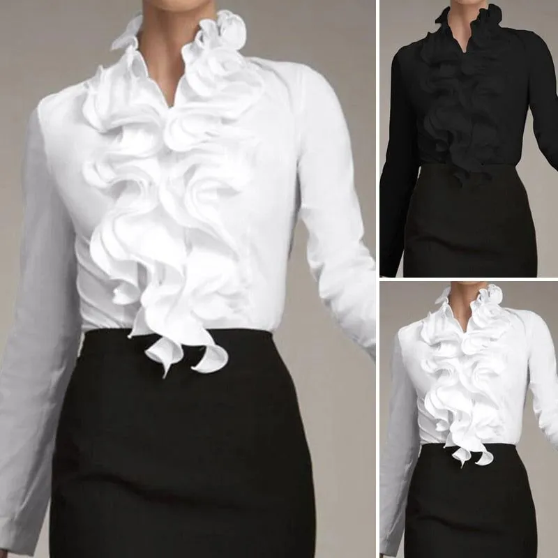 ZANZEA Women's Chic Top Long Sleeves With Ruffles Elegant Flounce